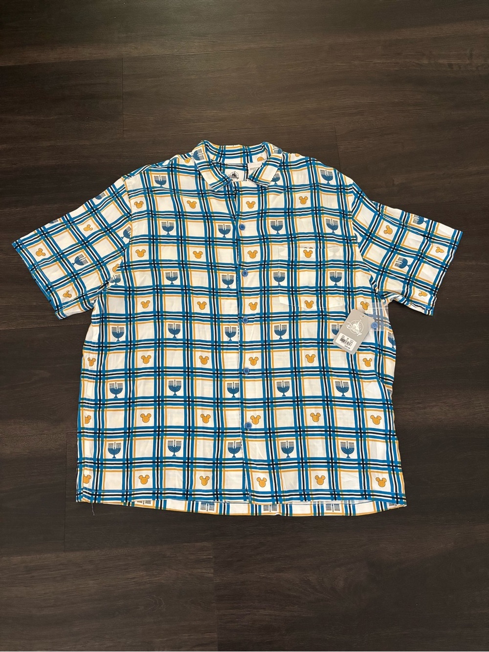 NWT Disney Hanukkah Menorah Jewish Short Sleeve Button Up Shirt Mens XL